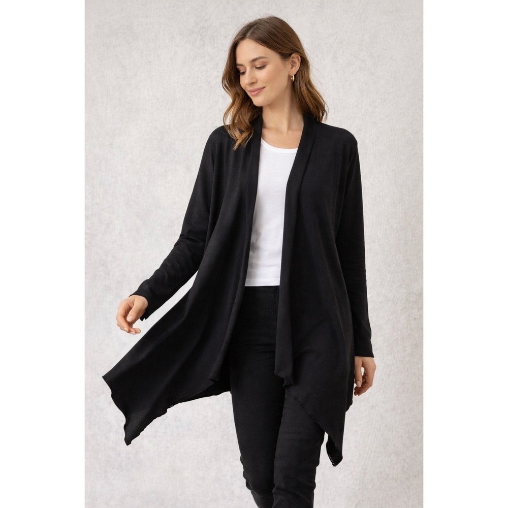 Pure Jill Black Open Front Cardigan Draped Lightweight Cozy Size XS